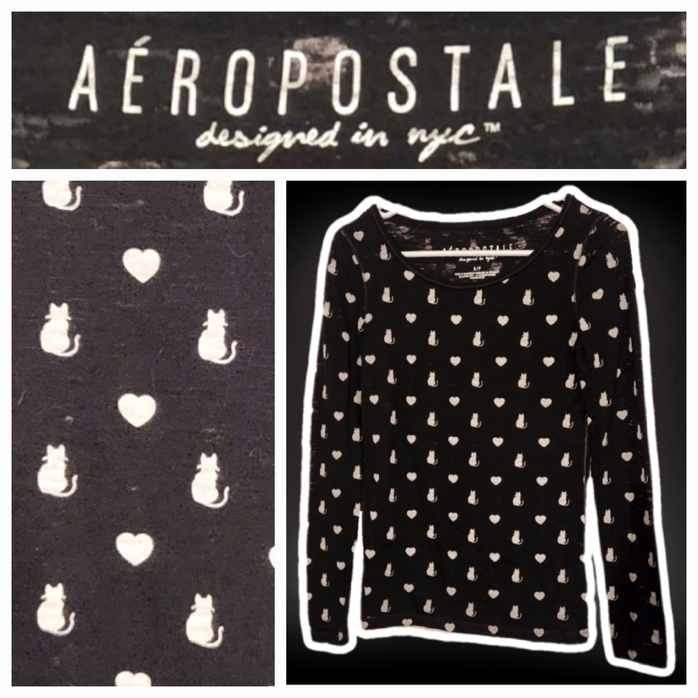 AEROPOSTALE SIZE Small Petite Cat Print Long Sleeve